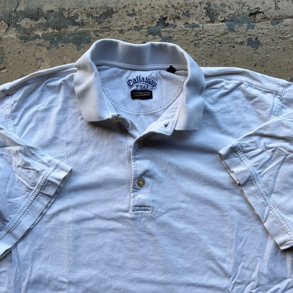 2000s Callaway Golf Mens White 100% Fine Cotton Short Sleeve Polo Shirt Large